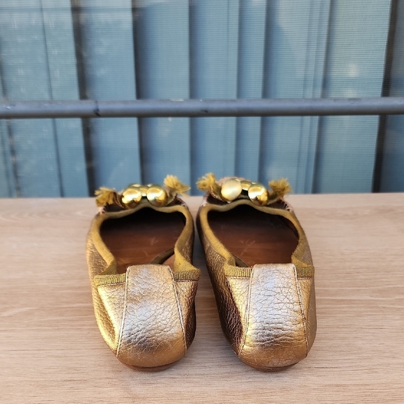 Chloe Leather Grosgrain Trim Beaded Accent Gold Ballet flats 37.5 EU / 7US - Picture 3 of 12